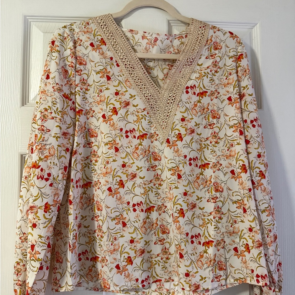 SHEIN Floral V-Neck Top - Multicolor